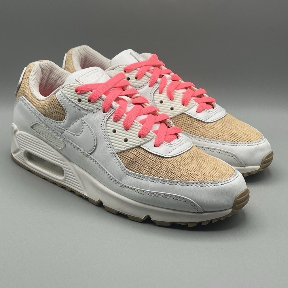 2020 Nike Air Max 90 White and Brown Burlap Retro Shoes - Men's Size 9 USED